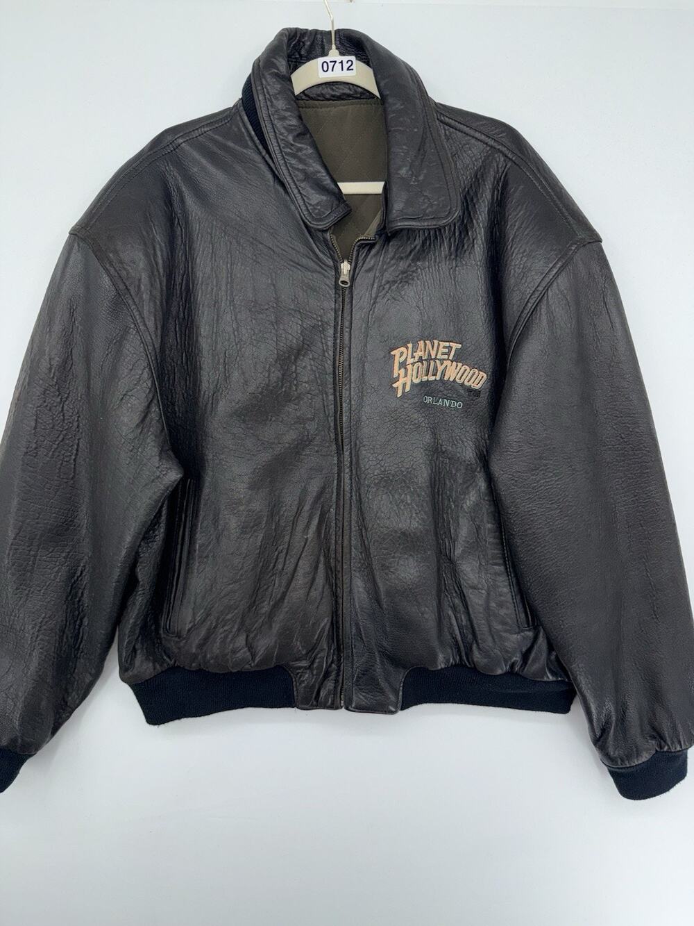 Planet Hollywood 90s Reversible Leather Jacket XL Black/Khaki Vintage
